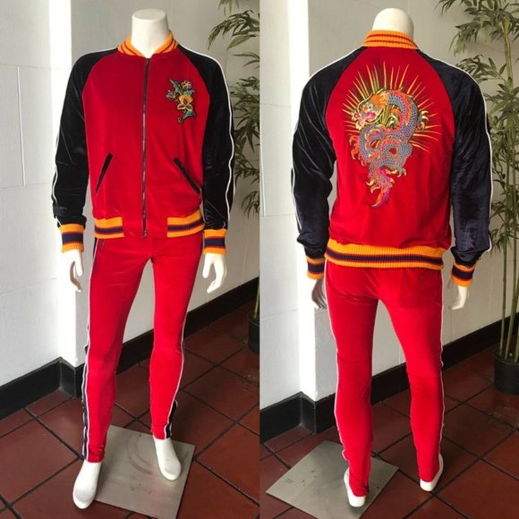 Men's Hudson Red Navy Black Velour Tracksuit